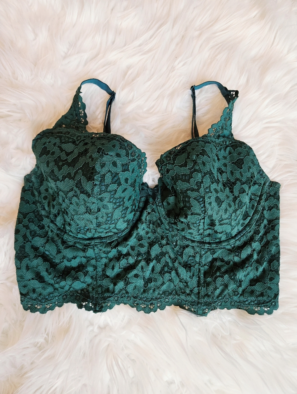 Victoria's Secret Green Floral Lace Corset Bra Bralette Demi Body Lingerie 36D